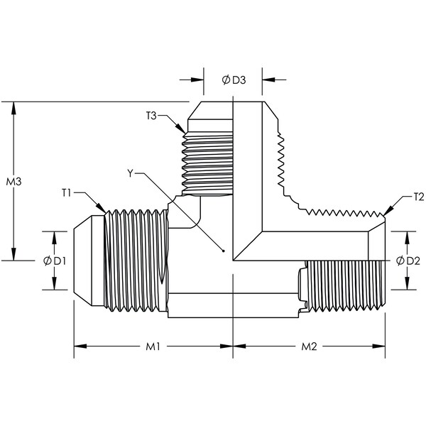 World Wide Fittings JIC to Male Pipe Run Tee Stainless Steel 2605X08X08X08SS - main
